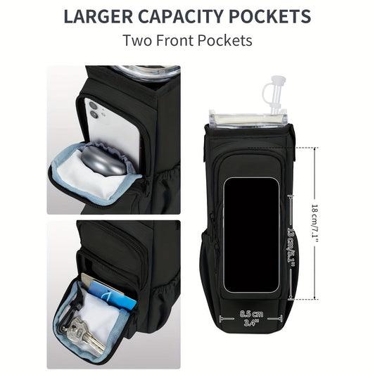 Water Bottle Carrier Bag for 30–40 oz Bottles with Phone Pocket and Shoulder Strap