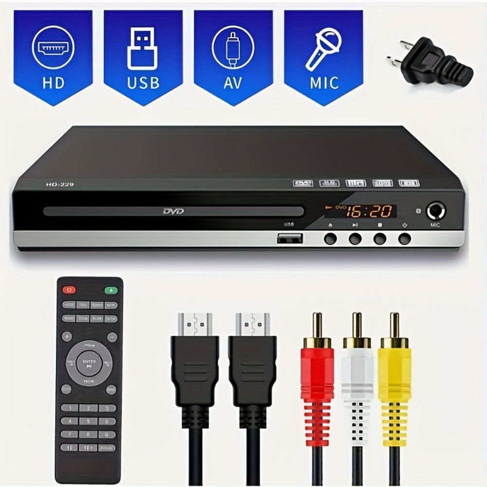 Karaoke DVD Player for Home with Remote Control – All Region CD DVD Player USB Port, Plays DVD CD CD-R CD-RW VCD SVCD DivX MP3, Compact Mini DVD Player for TV HD Picture Quality, Black