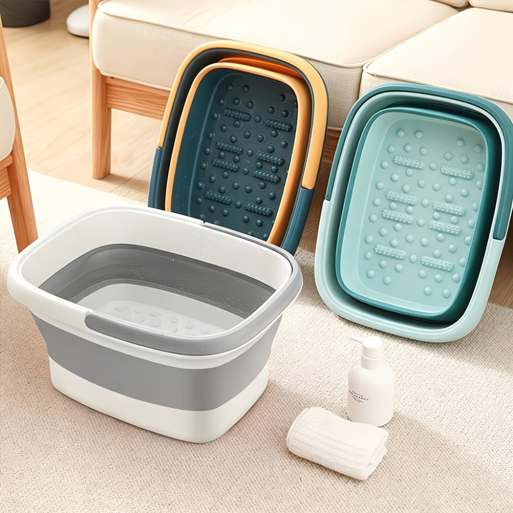 Collapsible Foot Bath Basin 3.96 Gal Foldable Foot Soak Tub with Massage Acupoints Handles Deep Soak Pedicure Home Spa Foot Relief Upgraded Plastic Bucket Green Pink Yellow