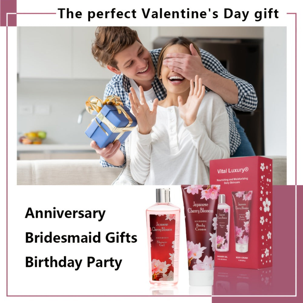 Cherry Blossom Body Wash Set for Women 8oz – Moisturizing Body Cream & Shower Gel Gift Set Light Non-Sticky Long-Lasting Floral Scent All Skin Types Valentine's Day Mother's Day Birthday Gift