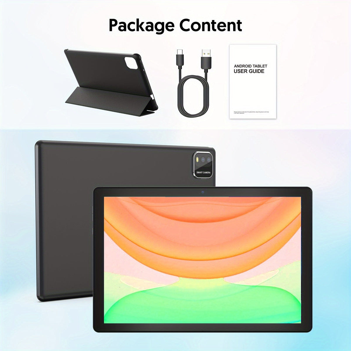 Android 15 Tablet 10.1 Inch WiFi 6 Quad-Core 12GB RAM 64GB ROM 1TB Expandable 6000mAh Battery 1280x800 IPS Display Dual Camera 8MP 2MP Optional Keyboard Case Mouse Stylus