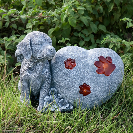 Dog Memorial Stone Heart Shape with Wings – Outdoor Garden Grave Marker & Headstone for Loss of Dog, Pet Sympathy Gift, Remembrance Stone for Beloved Dogs