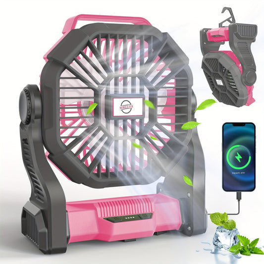 Camping Fan with LED Lantern, USB Rechargeable Battery, Timer and 360° Adjustable Head
