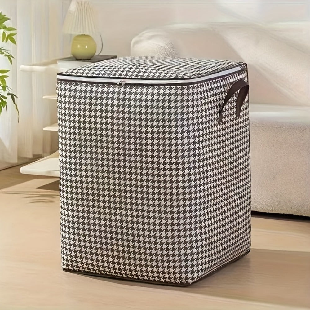 Large Storage Bags Houndstooth Non-Woven Fabric Organizer with Double Zipper & Handles – 160L/180L Dustproof Foldable Storage Box for Bedroom, Closet, Moving, Travel & Dorm, 1pc or 3pcs Set