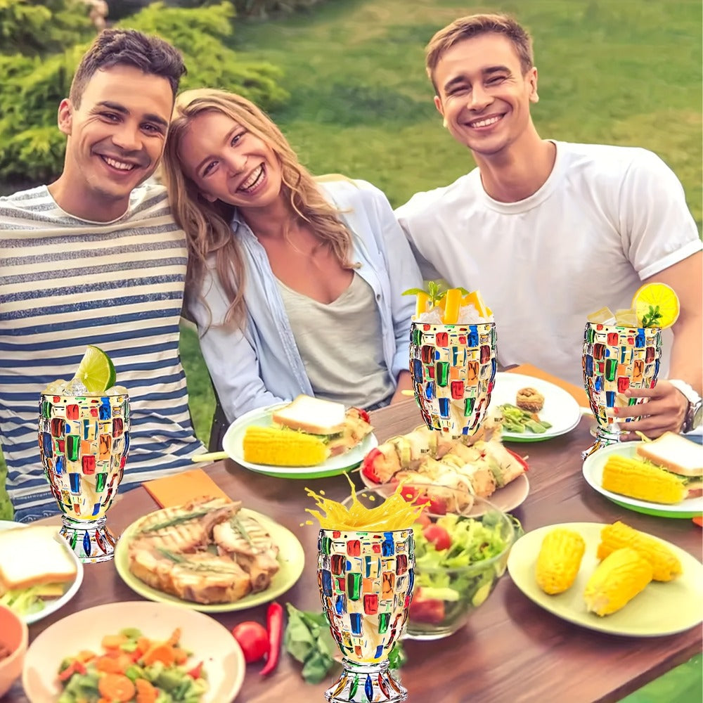 Colorful Geometric Rim Drinking Glasses Set – Shatterproof Wine Glasses for Champagne, Iced Tea & Cocktails – Dishwasher Safe – Perfect Gift for Christmas, Valentine's Day & Parties – 2pcs or 6pcs