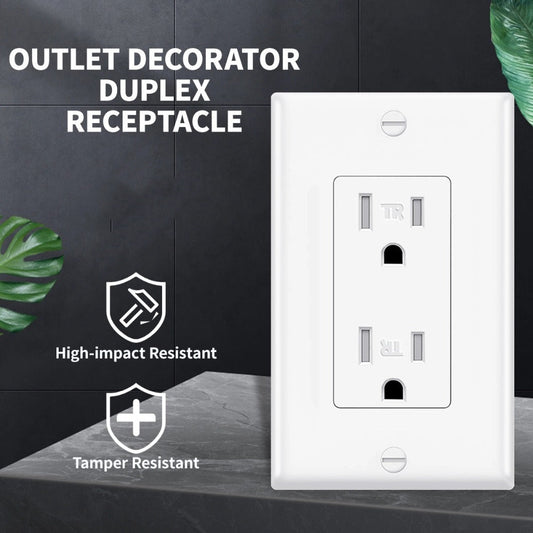 Tamper-Resistant Decorator Outlet, 15A 125V, Self-Grounding with Wall Plate