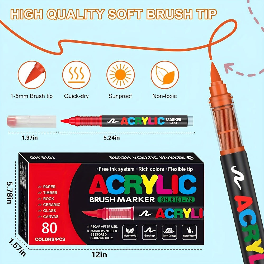 Acrylic Paint Pens Marker Set for Rock Painting Canvas Wood Glass Fabric Ceramic Fine Tip Liquid Acrylic Markers for Artists Adults Kids Available in 12 36 60 80 120 Colors