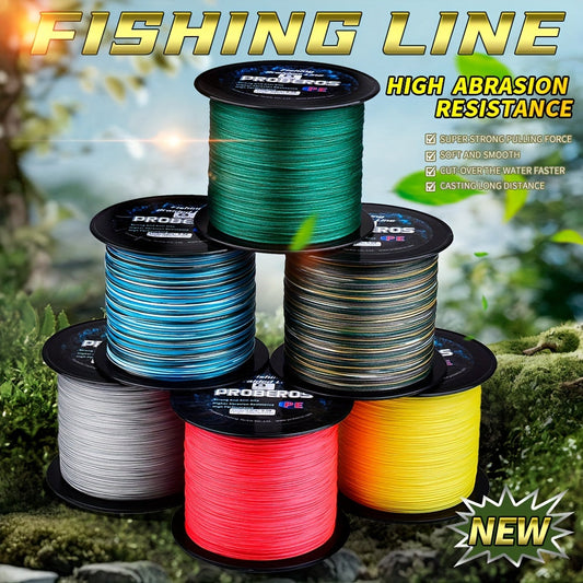 Braided Fishing Line, 8-Strand, 1,094 Yards with 10–100 lb Test & Color Options