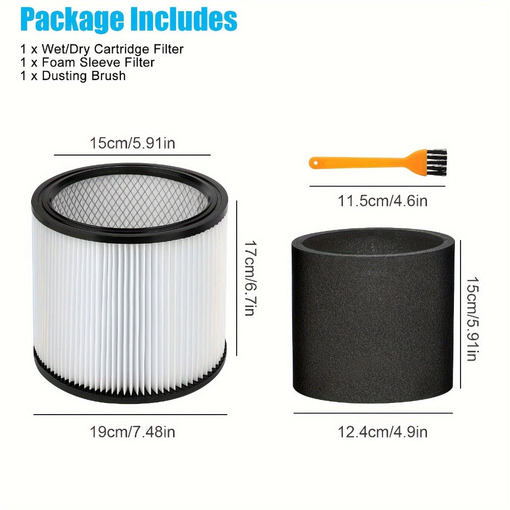 Shop Vac Replacement Filter 2-Pack – Washable Cartridge Filter Compatible with 90350 90304 90333, Fits Most Wet Dry Vacuum 5 Gallon and Above, Reusable Wet Dry Vac Filter Set