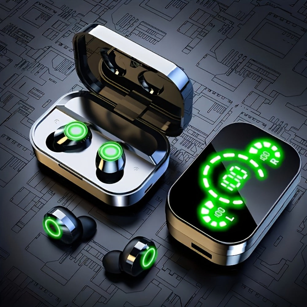 YD03 Digital Display Charging Case Wireless Earbuds, IPX4 Waterproof HD Stereo Touch Control Type-C, Comfortable In-Ear Sport Earphones for Sports Music Gaming Work iPhone Android