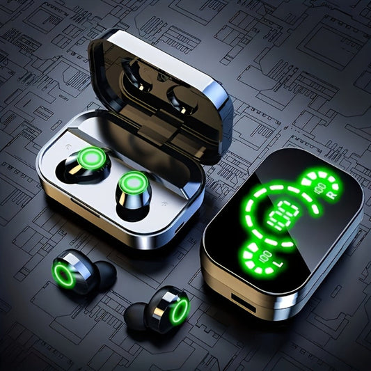 YD03 Digital Display Charging Case Wireless Earbuds, IPX4 Waterproof HD Stereo Touch Control Type-C, Comfortable In-Ear Sport Earphones for Sports Music Gaming Work iPhone Android