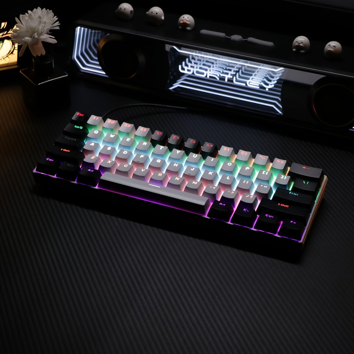 Mechanical Keyboard 61 Key Wired Cyan Switch RGB Backlit Double Shot Keycaps Compact Gaming Keyboard USB Cable for PC Mac Gamers Office Typists Business Travelers