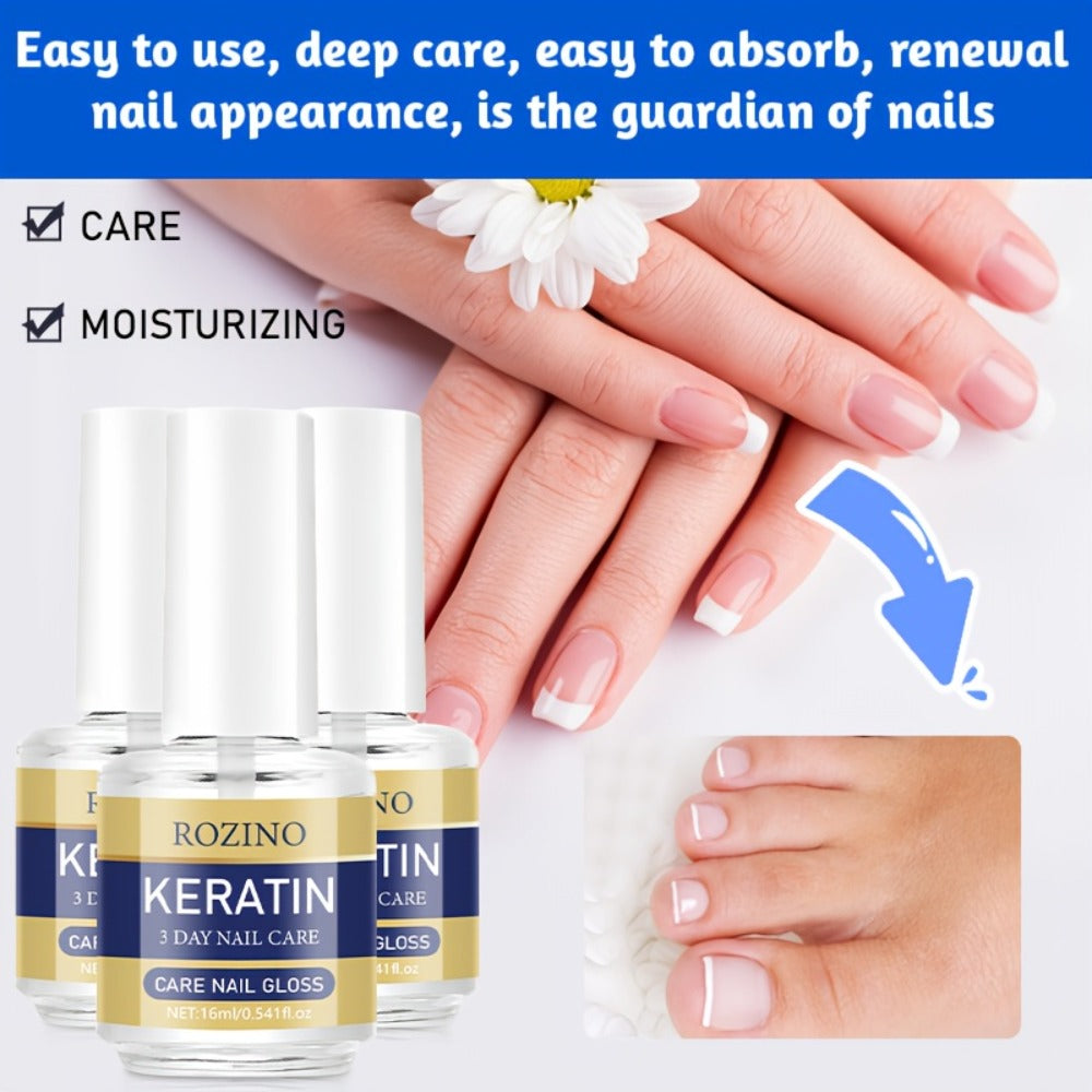Keratin Nail Polish Strengthener 3pcs – Aloe Vera & Lavender Moisturizing Treatment for Dry Brittle Peeling Nails, Instant Hydration, Korean Skincare Formula, Natural Nail Care for Hands & Fingernails