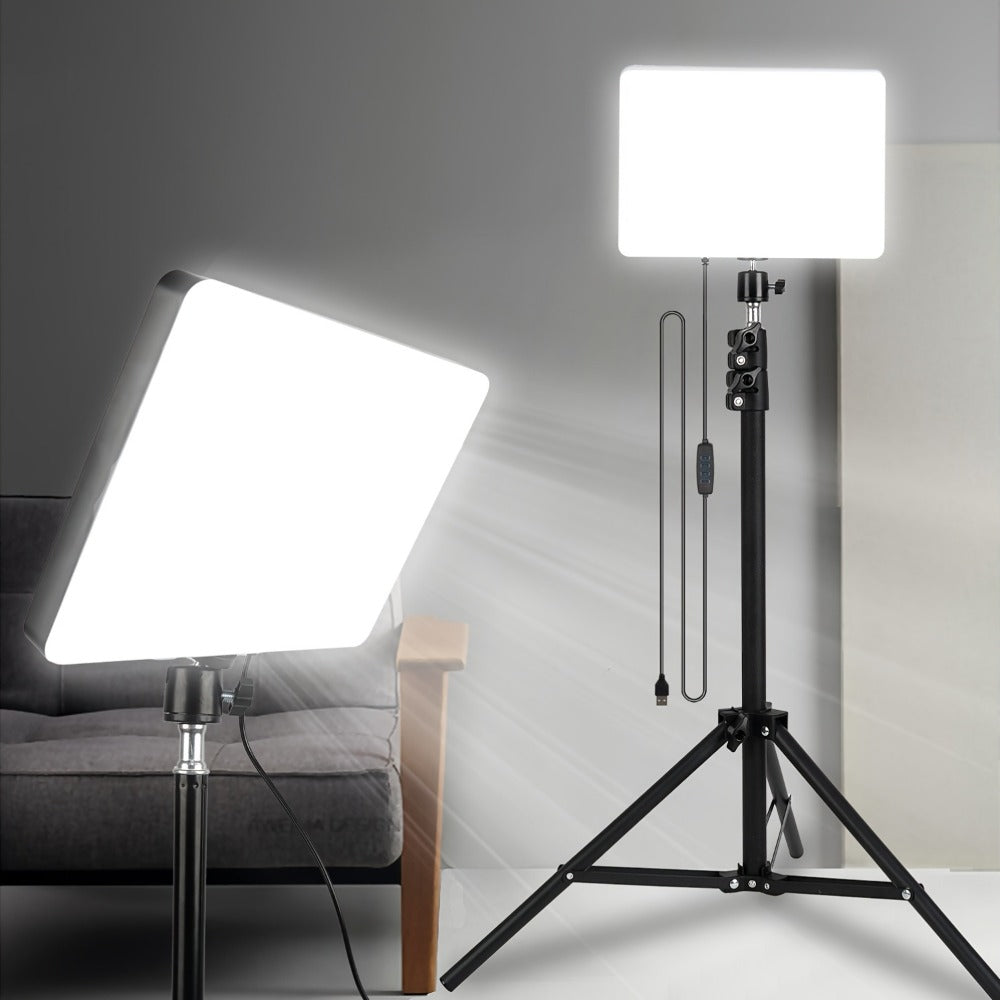 Square Fill Light Kit 10 Inch with Metal Ball Head & 15 Inch Extension Rod, Adjustable Tripod, 3 Color Modes, USB Powered LED Video Lighting for Home Studio, Recording, Live Streaming & Photography