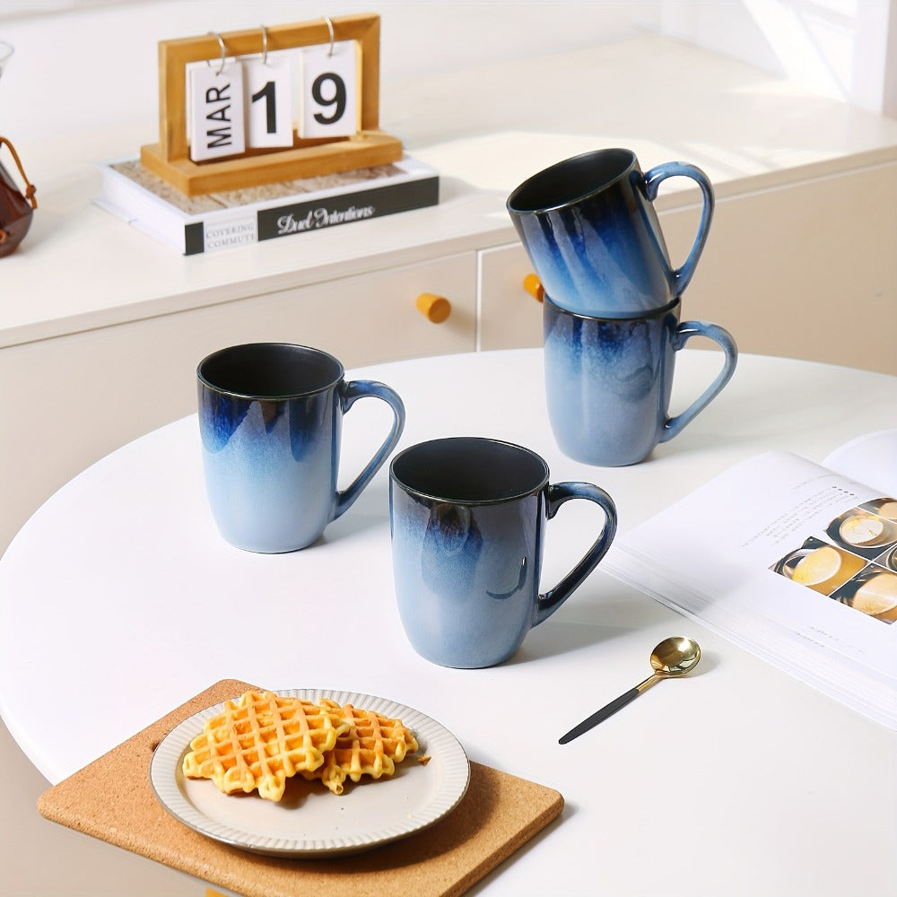 Gradient Blue Ceramic Mugs Set of 6 – 14 Oz Reaction Glaze Coffee Mugs – Durable Stain-Resistant Unique Design – Perfect for Coffee, Tea & Gifting at Weddings, Parties & Holidays