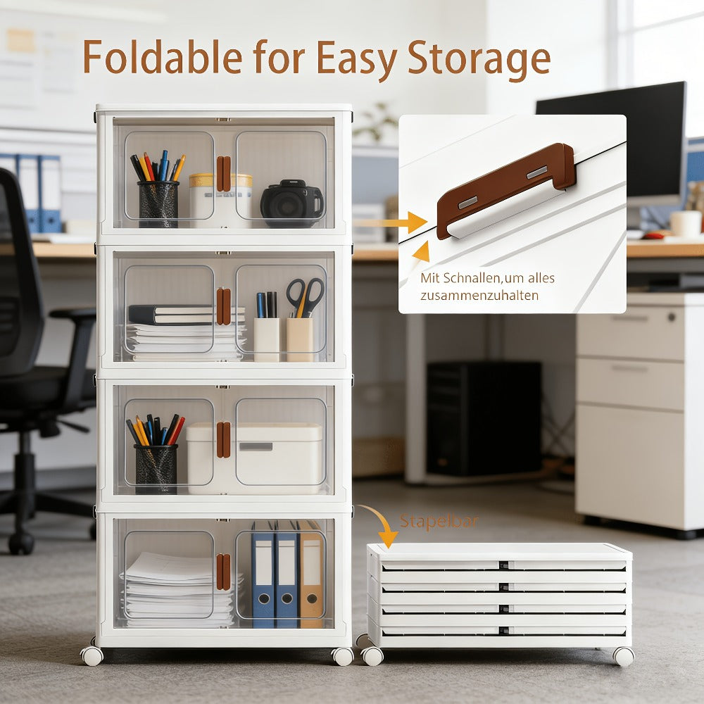 Stackable Foldable Storage Cabinet with Door – PP Plastic 1/2/3/4/5 Layer Organizer Box with Wheels & Cover | Dual-Access Home Storage for Clothes, Books, Snacks & Kitchen Supplies | Office & Garage