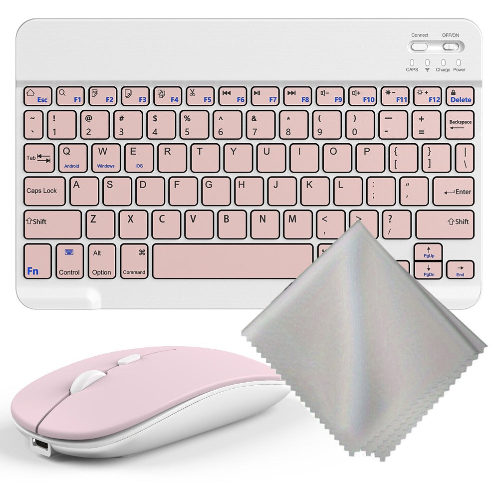 Wireless Keyboard and Mouse Combo with Mouse Pad – Silent 2.4G USB Ergonomic Full Size Keyboard Mouse Set for PC Laptop Mac Desktop | Blue White Pink Black | Home Office Work Setup