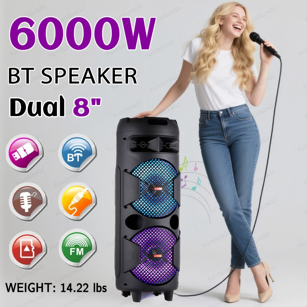 Wireless Party Speaker with Dual Subwoofers & RGB Lighting – FM Radio, USB/TF Card Playback, TWS Stereo Pairing, 20-Hour Battery, Portable Bluetooth Boombox for Outdoor & Indoor Parties