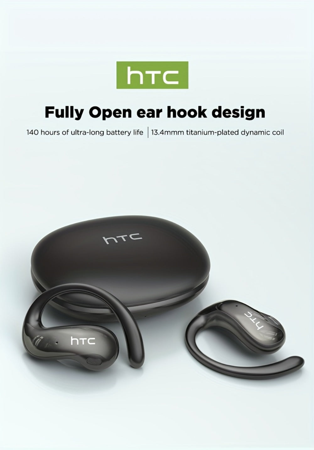 HTC NE19 AI Translation Earbuds TWS 134 Languages, Open-Ear Wireless Bluetooth 5.4 HiFi Audio, Long Battery Life Hands-Free Earphones for Travel Business Sports Casual Daily Use