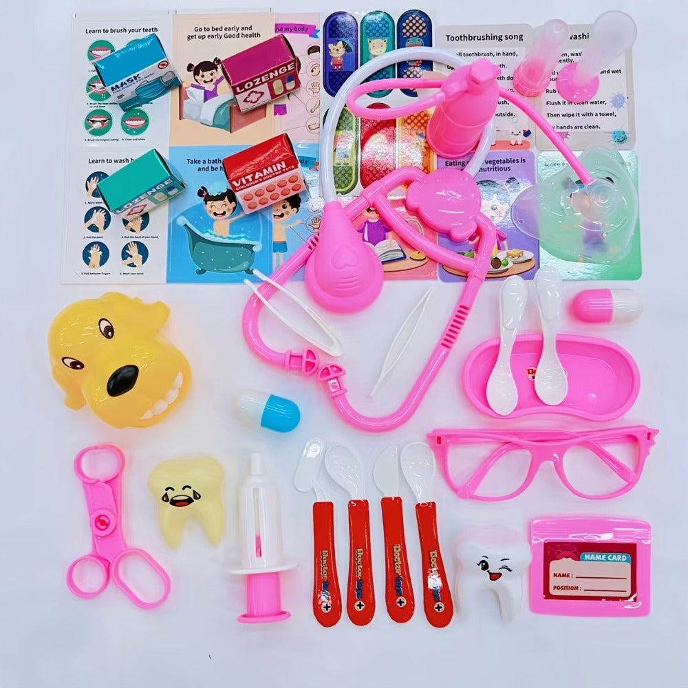 Pink Doctor Pretend Play Kit, 40-Piece Medical Role-Play Set