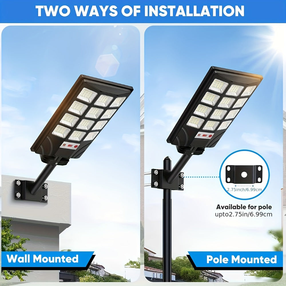 Solar Street Light Outdoor 400 LED – 6500K Waterproof Sensor Flood Light with Remote Control, Dusk to Dawn for Commercial Area, Parking Lot & Night Security Lighting (2 or 4 Pack)