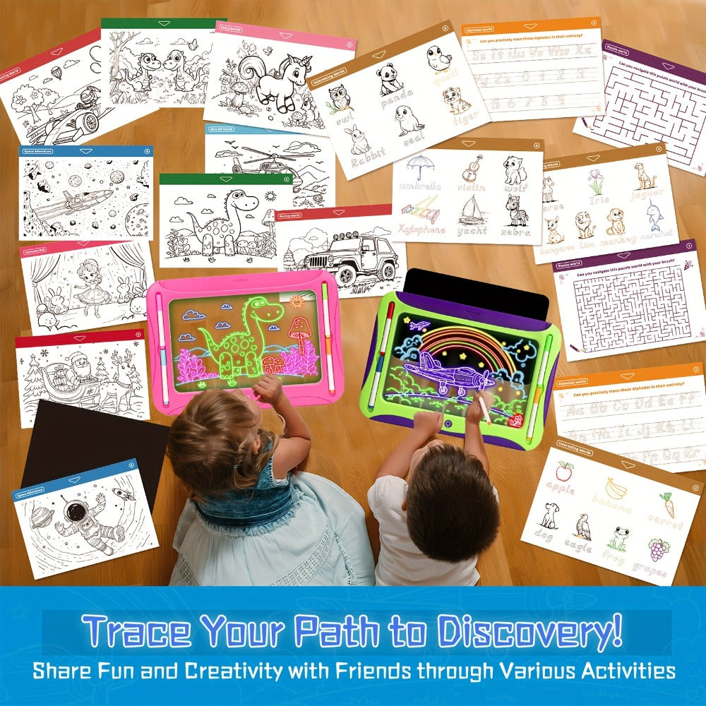 LED Light Up Drawing Board for Kids with 9 Double-Sided Tracing Cards & 6 Markers – Travel Doodle Board, 6 Colors