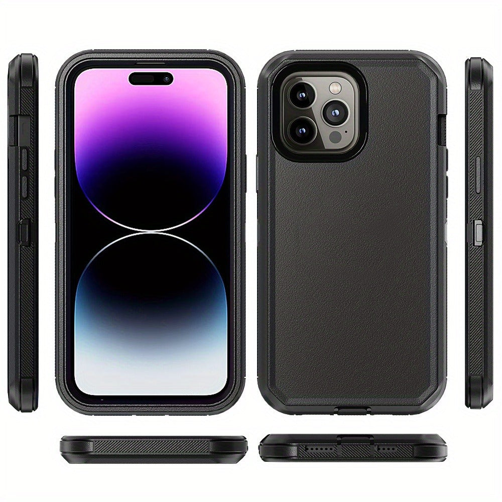 Shockproof Armor iPhone 14 Case Heavy Duty TPU PC Dual Layer Drop Protection Rugged Cover for iPhone 14 Pro Max 14 Plus 14 Pro 14 Wireless Charging Compatible – 3 Colors Black Orange Blue
