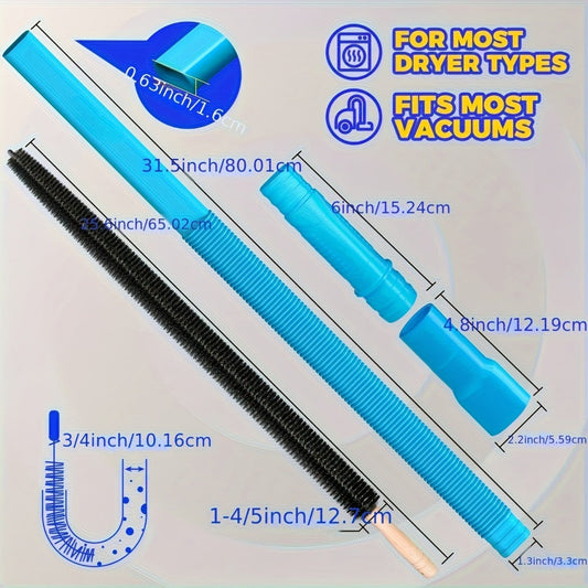 Dryer Vent Cleaning Kit with Flexible Lint Brush and Vacuum Hose Attachments, Blue