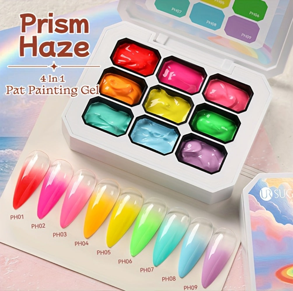 4-in-1 Pat Ombre Gel Nail Polish 9 Colors Gradient Stamping Painting Rub Powder – Solid Varnish for DIY French Manicure & Salon Nail Art, Chrome Glitter Effect for Women by UR SUGAR