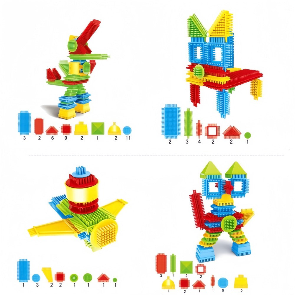 Hedgehog Bristle Building Blocks, 150 Pieces Soft Interlocking Blocks for Ages 3+
