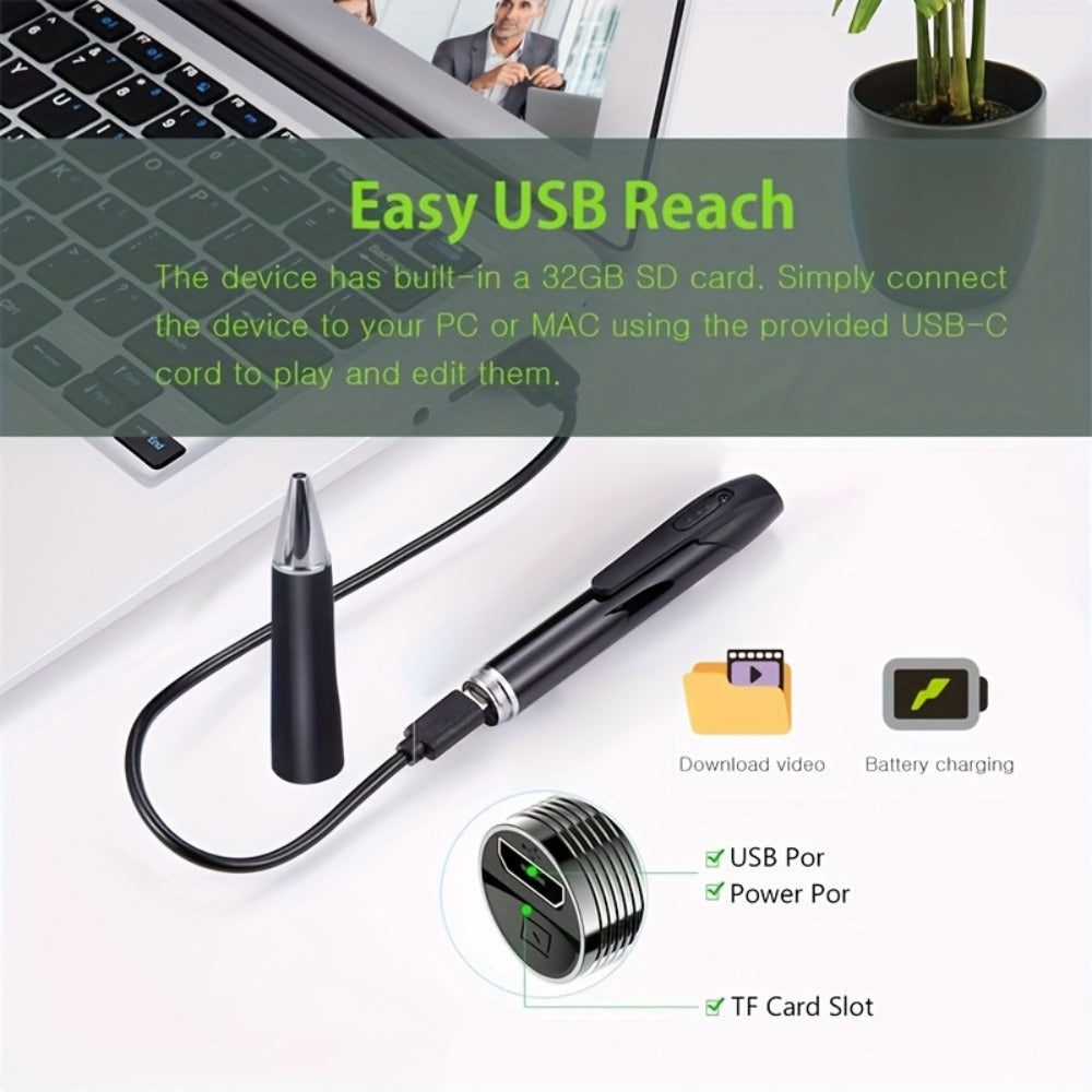 32GB Voice Activated Recorder with MP3 Player & 1080P Body Camera - Digital Recording Pen, Mini Belt Clip Design, Indoor Outdoor Surveillance, Conference Business Lecture Classroom