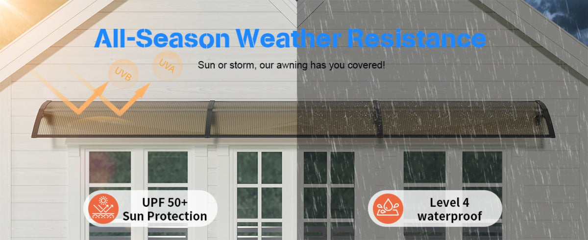 Window Awning Door Canopy Polycarbonate Overhang – UPF 50+ UV & Rain Protection, Leak-Proof Hollow Sheet, Weather-Resistant Outdoor Patio Awning for Doorways, Windows, Storefronts – Multiple Sizes & Colors
