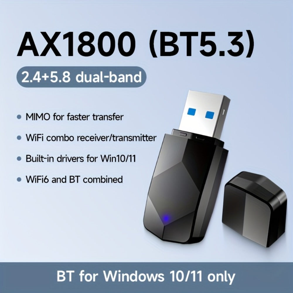 1800Mbps USB WiFi Adapter for PC Desktop Laptop with Dual 5dBi Antennas, 5GHz & 2.4GHz Dual Band Wireless Network Adapter, Windows 11 10 8 7 Compatible, Double Antenna or No Antenna Version