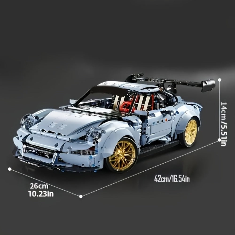 Lowrider Sports Car Building Blocks, 2100 Pcs Misty Blue Adult Model Car Kit