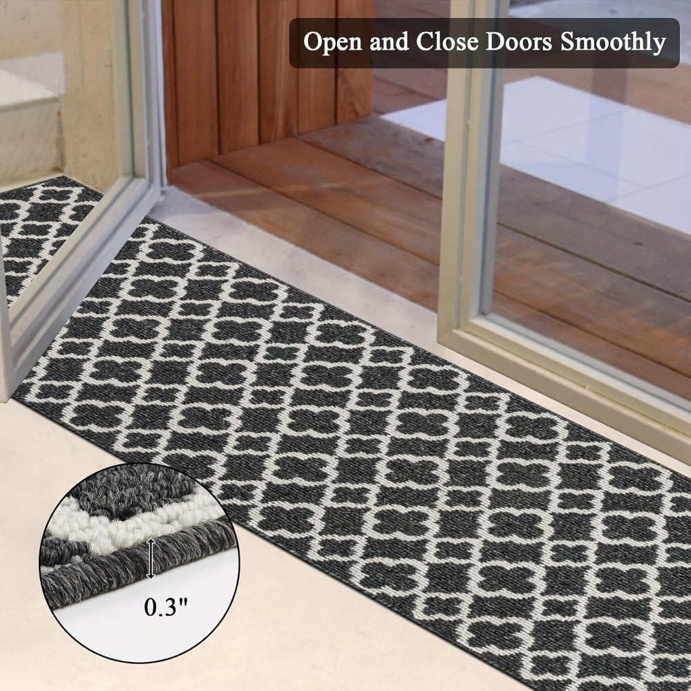 Runner Rug Moroccan Trellis Non-Slip – Machine Washable Hallway Carpet for Entryway, Kitchen & Bathroom – 100% Polypropylene Long Floor Rug, Black & Gray, 2x6, 2x8, 2x10 Ft