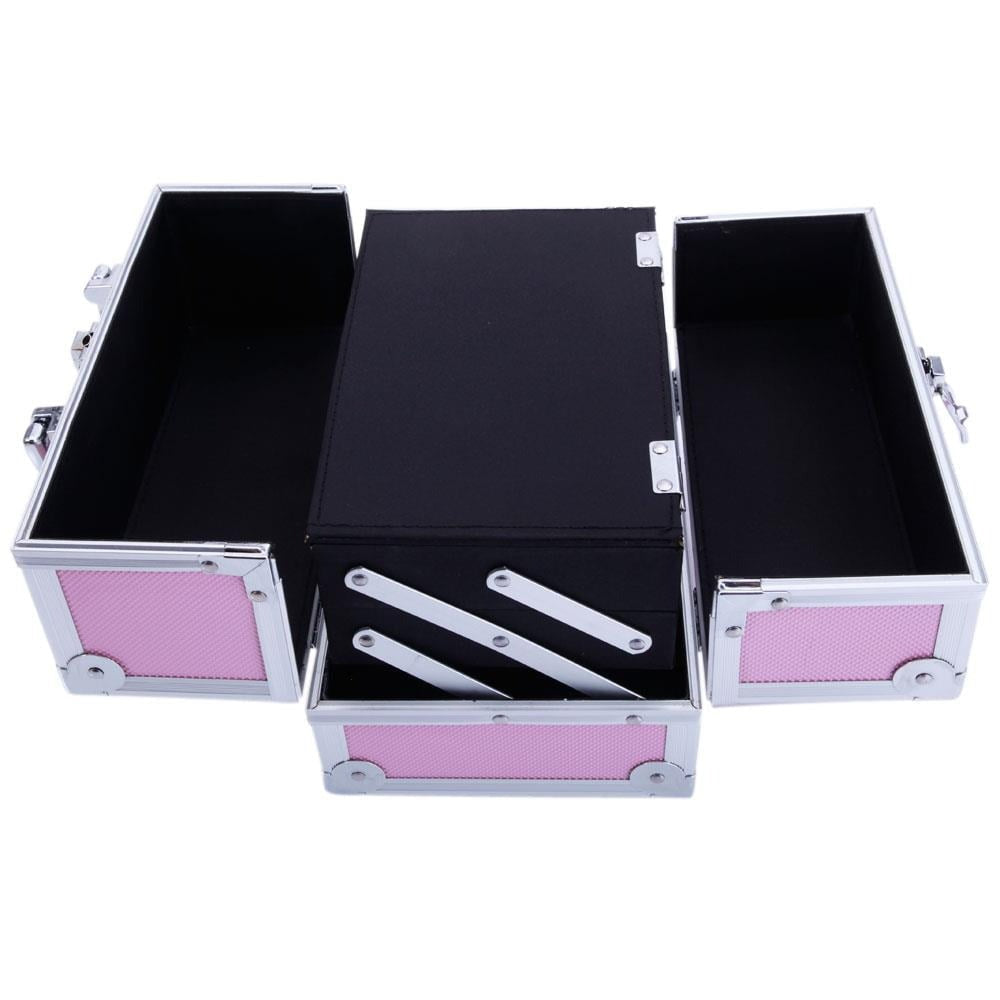 Aluminum Makeup Train Case with Wheels Large Capacity Lockable Cosmetic Trolley Organizer Adjustable Dividers Retractable Handle for Makeup Artists Salon Travel Black Silver Pink Beauty Gift