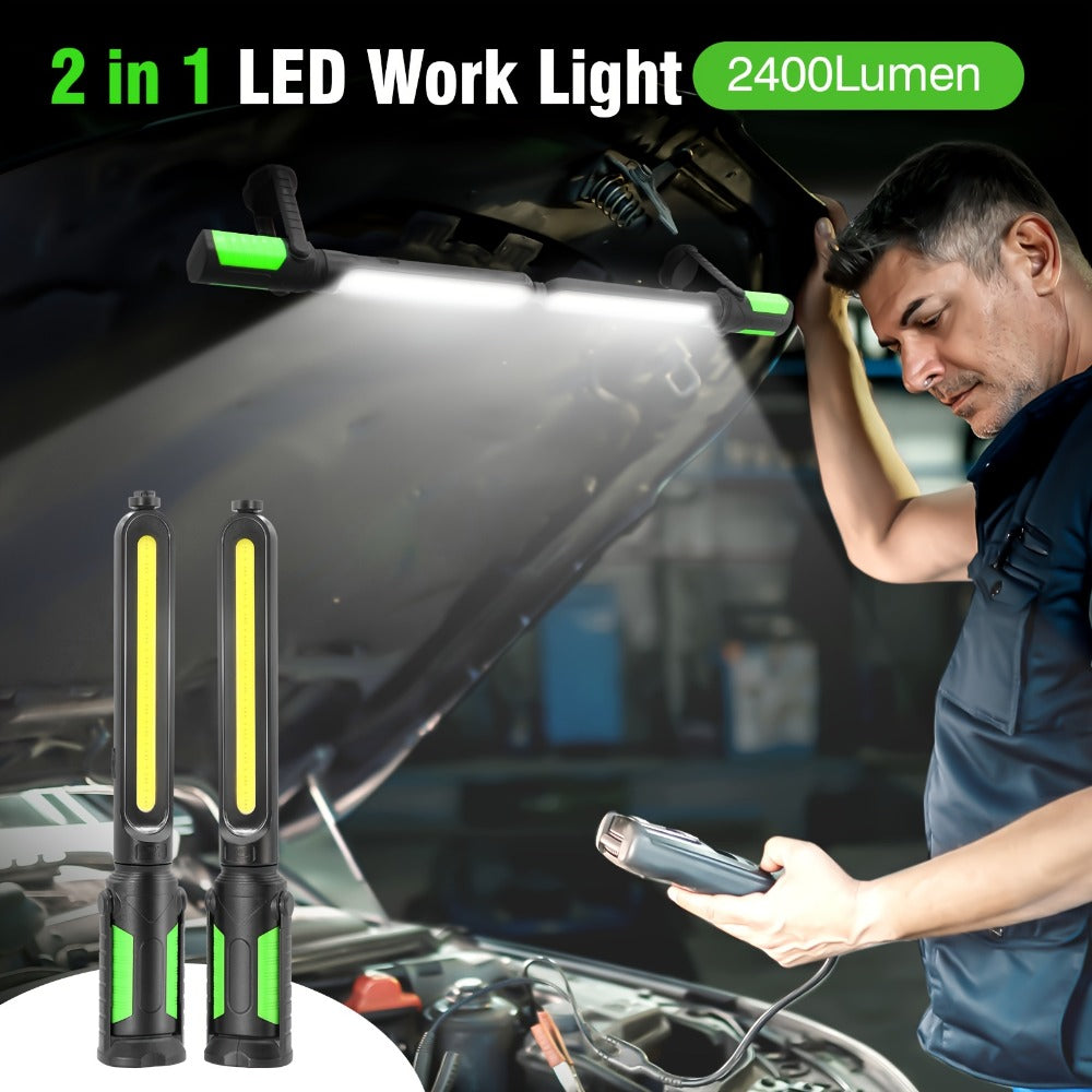LED Work Light Rechargeable Cordless with Magnetic Base & Hook – Portable Mechanic Floodlight, Adjustable Brightness, Motion Sensor Control, Waterproof for Car Repair, Workshop, Garage, Outdoor & Emergency Use