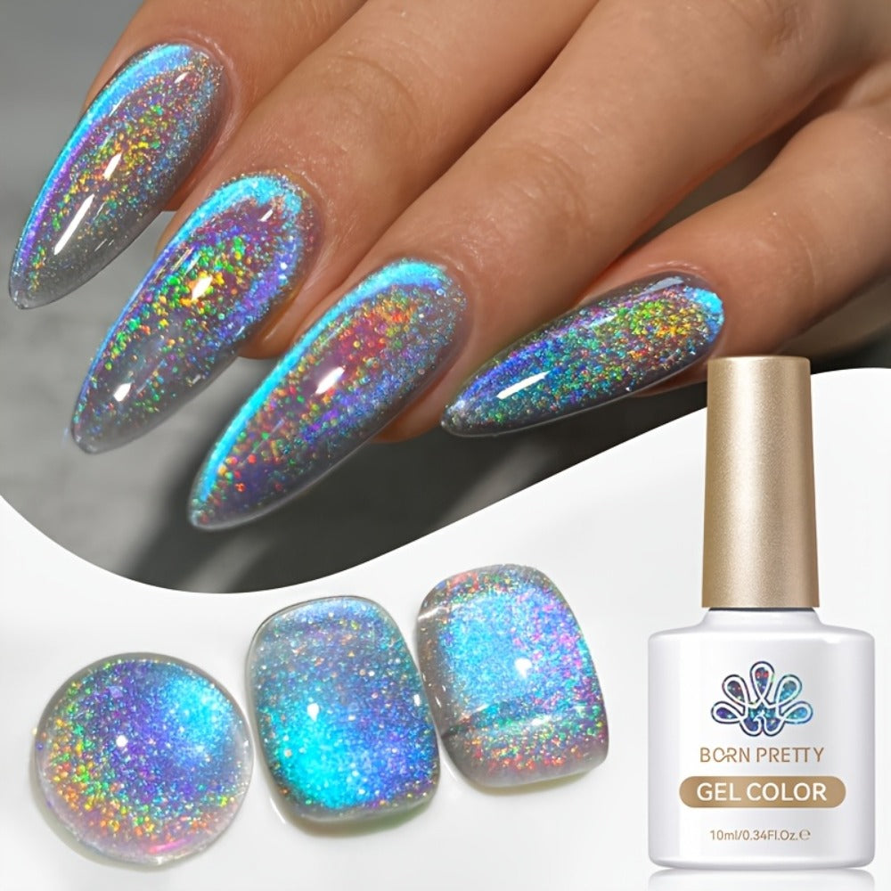 9D Cat Eye Gel Nail Polish Holographic Rainbow Swirl 10ml – Magnetic Multi-Dimensional Sparkle, Soak-Off UV LED Semi-Permanent 30-Day Wear, Salon Quality Nail Art for Women DIY Home Manicure