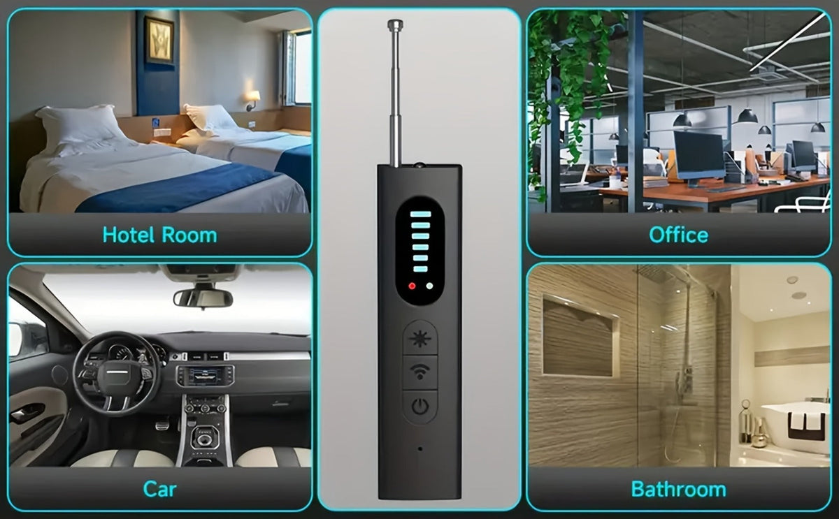 Anti Spy Hidden Camera Detector RF Signal Scanner Portable Bug Detector, GPS Tracker Finder, Listening Device Detector, Rechargeable Wireless Security Sweep Tool for Travel Hotel Airbnb Car Home Office