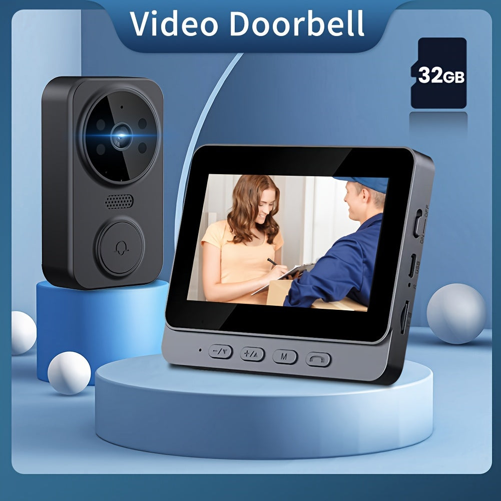 No WiFi Video Doorbell with 4.3" Indoor Monitor 1080P FHD – 120° Wide Angle, 850nm Night Vision, Two-Way Video Intercom, 2-Month Battery, SD Card Storage up to 256GB, One-Key Setup, Black