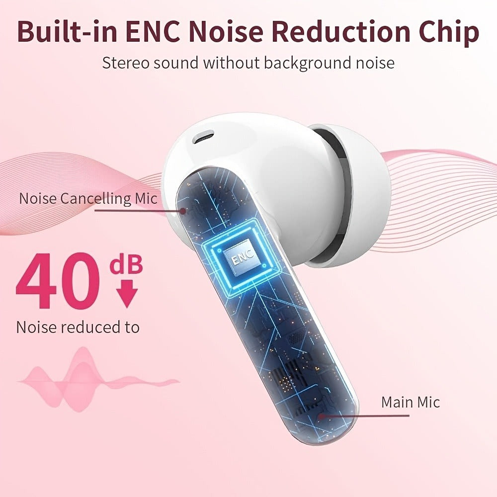 Bluetooth 5.3 Wireless Earbuds with Noise Cancelling Mic & LED Display, Deep Bass Stereo in-Ear Headphones, 36H Playback, Compatible with iPhone Android Laptop Tablet for Sports Gym Travel