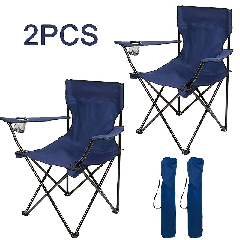 Foldable Camping Chairs Set of 2 Steel Frame Oxford Cloth with Cup Holder Solid Back Portable Folding Chair with Storage Bag for Camping BBQ Backyard Outdoor Indoor Picnic Beach Holiday Gift