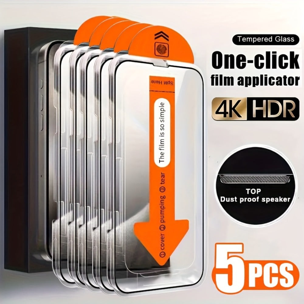 Tempered Glass Screen Protector 5-Pack for iPhone – 9H+ HD Clear, Fingerprint Resistant, Bubble-Free Easy Apply, iPhone 11 12 13 14 15 16 17 Pro Max Plus Air XR X XS Compatible