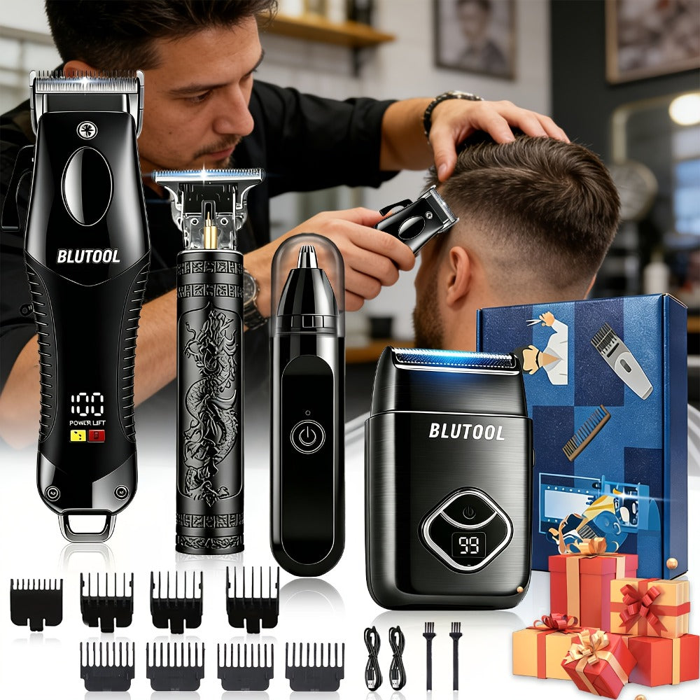4-in-1 Cordless Grooming Kit for Men – Hair Clipper, Beard Trimmer, Electric Shaver & Nose Trimmer, Rechargeable Professional Hair Cutting System, Multiple Styles & Colors, Gift for Men