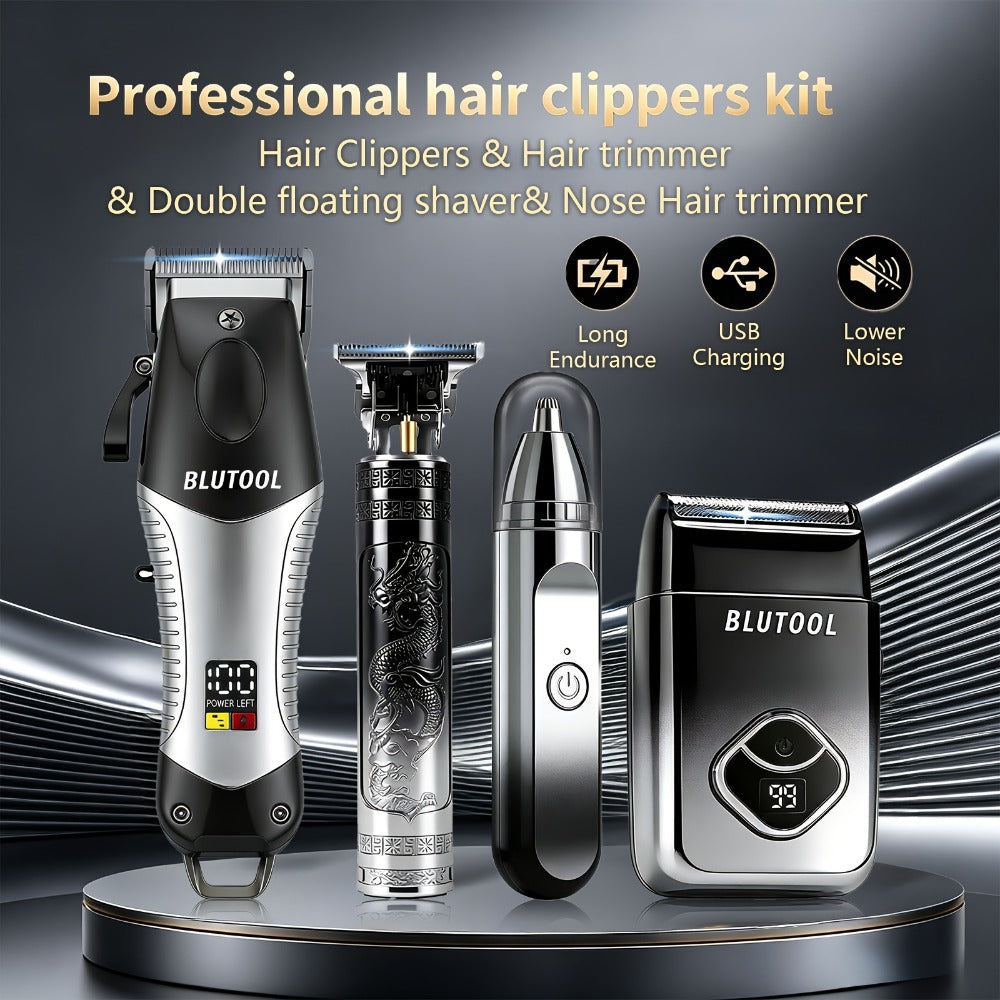4-in-1 Cordless Grooming Kit for Men – Hair Clipper, Beard Trimmer, Electric Shaver & Nose Trimmer, Rechargeable Professional Hair Cutting System, Multiple Styles & Colors, Gift for Men