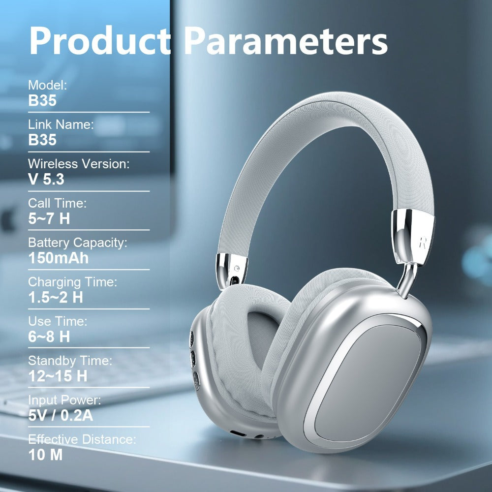 Noise Canceling Wireless Over-Ear Headphones Bluetooth 5.3 Metal 90° Rotating Earpads 6-8Hr Playtime for Music Gaming Commuting iOS Android Windows Compatible