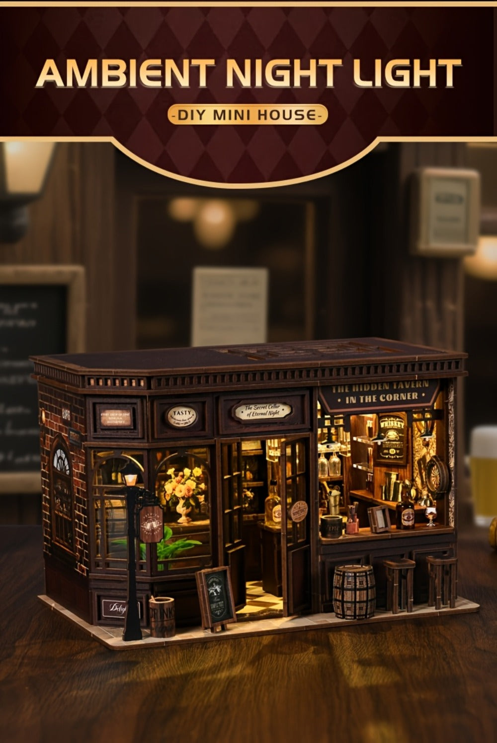 Miniature Book Nook Kit – Corner Lounge DIY 3D Wooden Bookshelf Insert