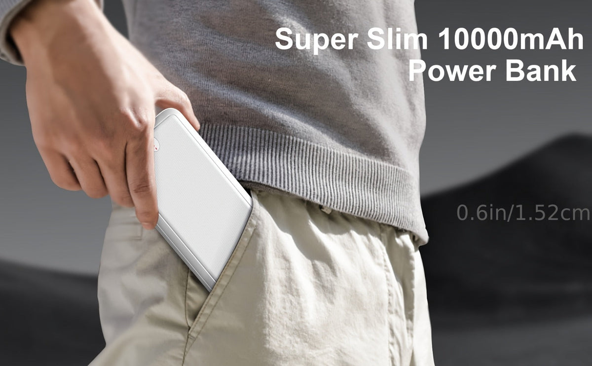 Outdoor Travel Portable Charger 10000mAh 5V/2A Battery Pack, Compact Backup Power Bank for Smartphones Tablets Heated Vest Heated Jacket Heated Clothes, Lightweight USB Charger for Men Women – Black & White