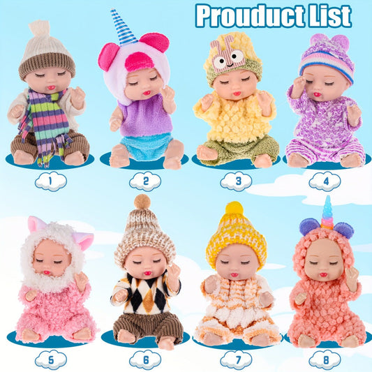 Mini Plush Dolls Set 8 Pack 4 Inch – Soft Stuffed Toy Figures with Colorful Plush Outfits & Hats, Cute Collectible Gift for Girls Toddlers Ages 3+, Birthday Party Favor Easter Stocking Stuffer