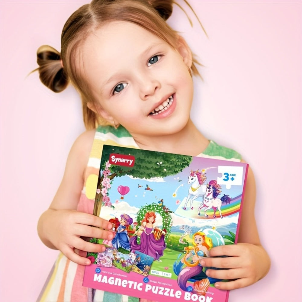 3-in-1 Magnetic Puzzle Book, Unicorn, Mermaid & Princess Themes